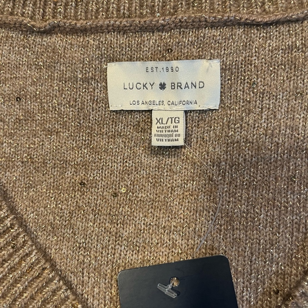 NWT Lucky Brand Gold V-Neck Sweater XL - Picture 7 of 13